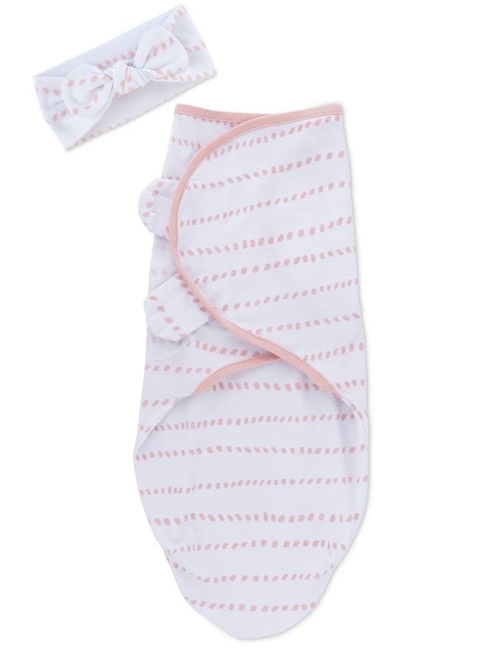 Wrap Swaddle W/ Light Pink Design & Matching Bow (Cotton) - 0-3M